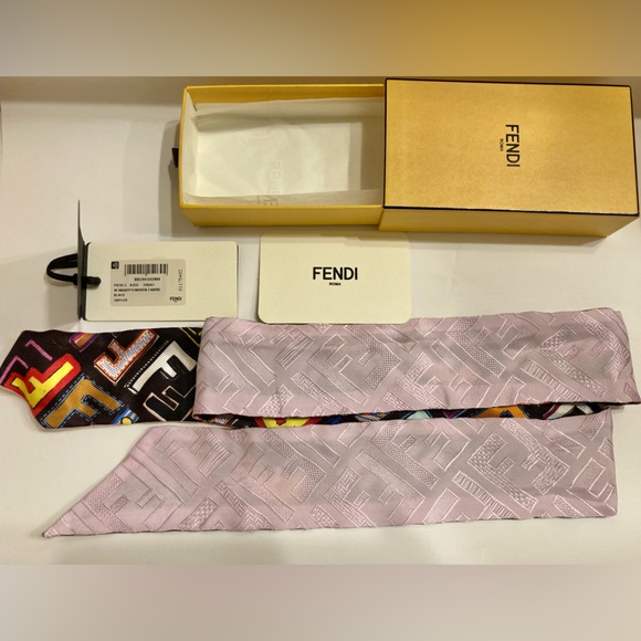 Fendi Fun Wrappy Silk 120 cm Bandeau Neck Scarf - Picture 2 of 4